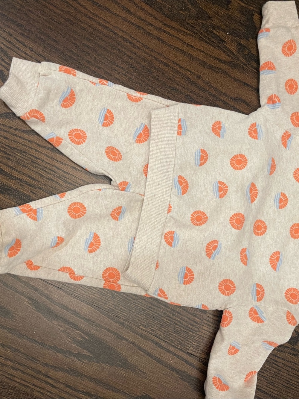 Neutral Baby Sweatshirt & Pants Set with Orange Sun Motif